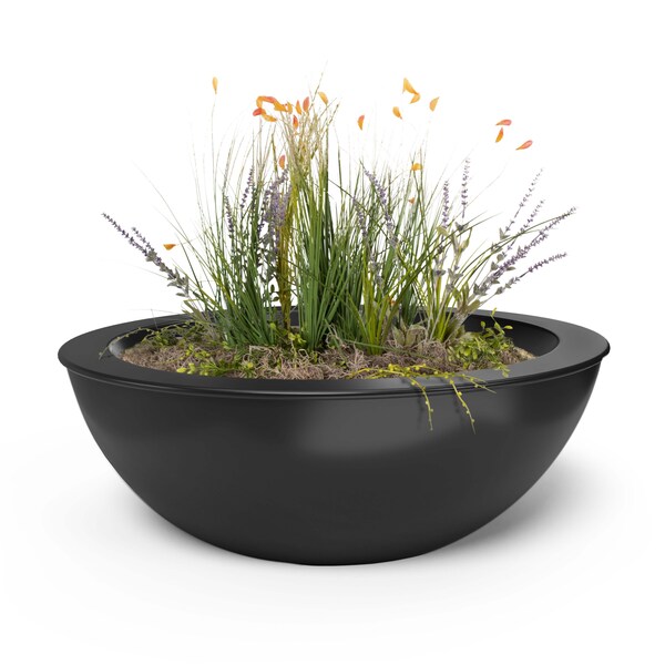 The Outdoor Plus 48 Round Sedona Planter Bowl - Powder Coated Metal - Black - OPT-48RPCPO-BLK - main